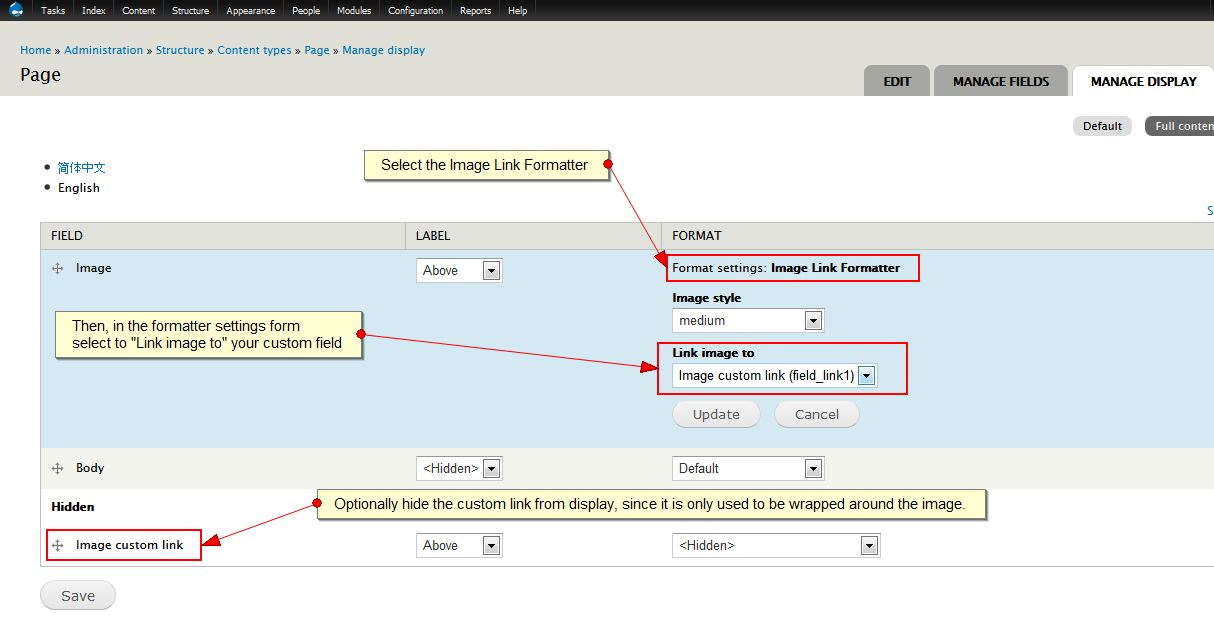 Use the Image Link Formatter module to add links to Image Fields