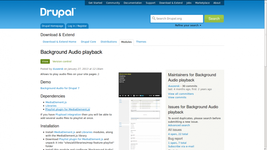 Drupal background audio