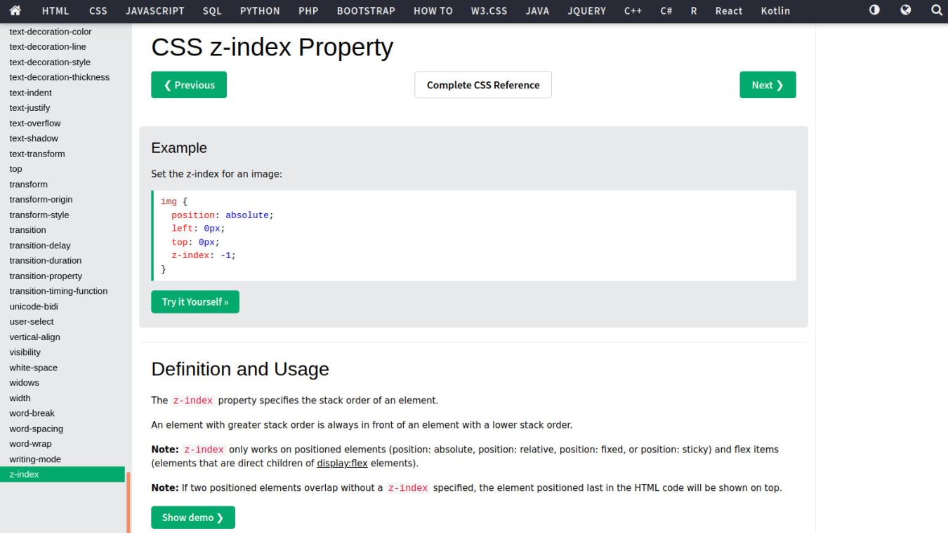 Css z-index property