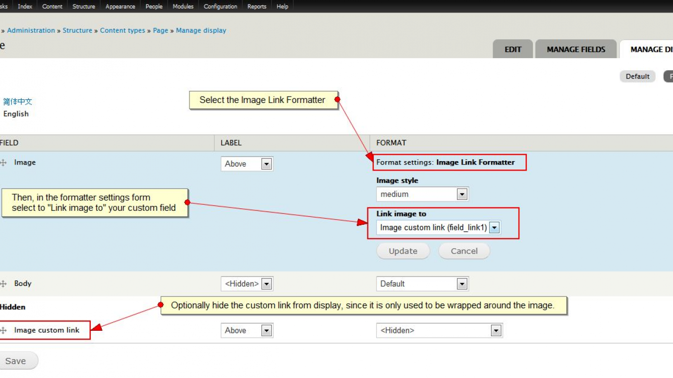 Use the Image Link Formatter module to add links to Image Fields